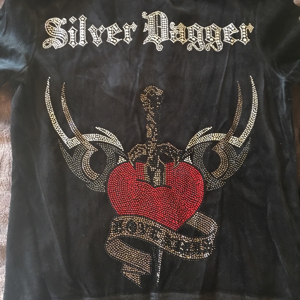 Silver Dagger Velour Rhinestone Zip-Up